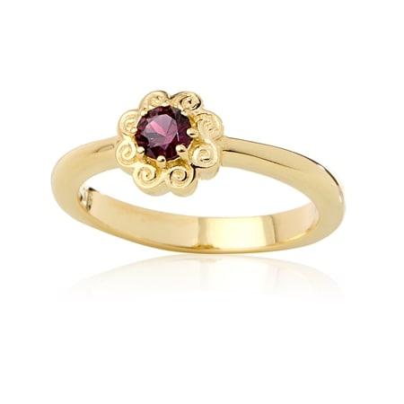 0.24ct Songea Ruby Round Floral Ring 9ct Yellow Gold