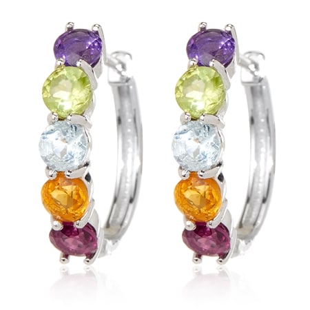 Gem Ambassador 2.53ct Multi Gemstone Huggie Hoop Earrings Sterling Silver