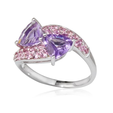 Gem Ambassador 2.20ct Amethyst & Pink Tourmaline Crossover Ring SS