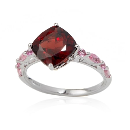 Gem Ambassador 3.40ct Garnet & Pink Tourmaline Cushion Ring Sterling Silver