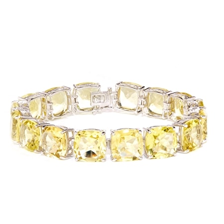 Gem Ambassador 87.70ct Lemon Quartz Cushion Tennis Bracelet Sterling Silver