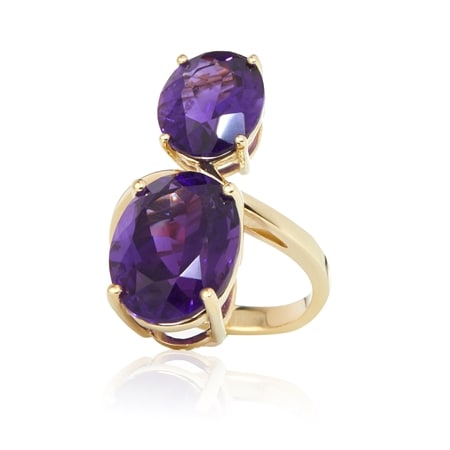 11.65ct Zambian Amethyst 2-Stone Oval Crossover Ring 9ct Yellow Gold