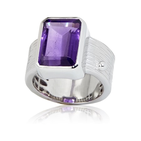 5.6ct Amethyst Octagon Bezel Set Solitaire Ring Sterling Silver