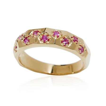 0.20ct Burmese Ruby Swiss Set Band Ring 9ct Yellow Gold