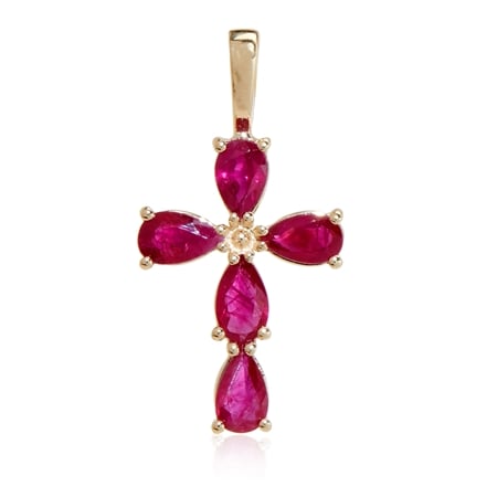 1.19ct Burmese Ruby Cross Pendant 9ct Yellow Gold