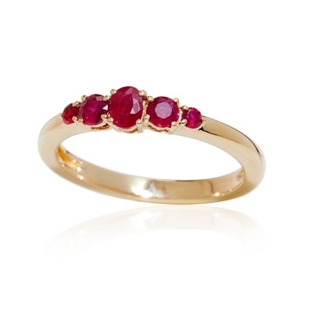 0.74ct Burmese Ruby 5-Stone Graduated Ring 9ct Yellow Gold