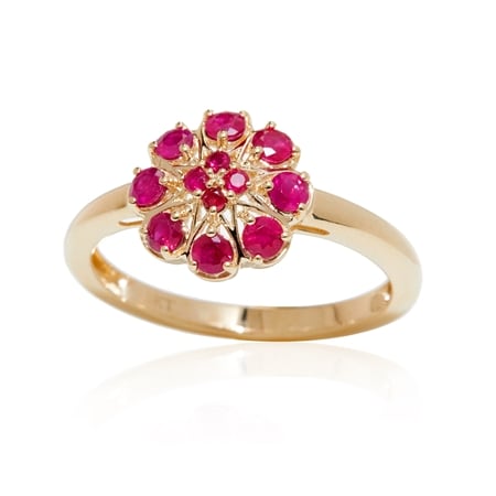0.80ct Burmese Ruby Floral Ring 9ct Yellow Gold