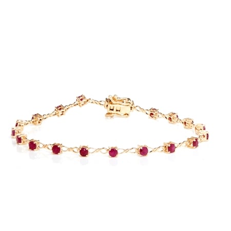 3.05ct Burmese Ruby Stationed Bracelet 9ct Yellow Gold 19cm