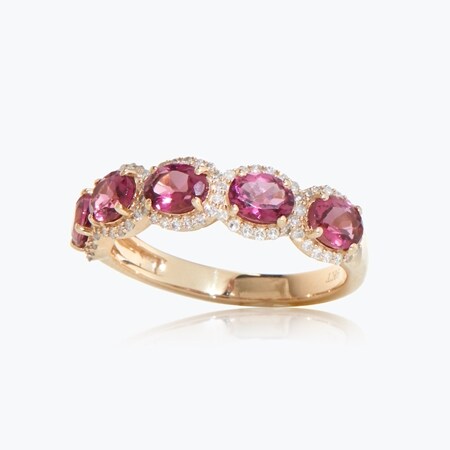 1.89ct Pink Tourmaline & 0.28ct Dia. 5-Stone Halo Ring 9ct Gold