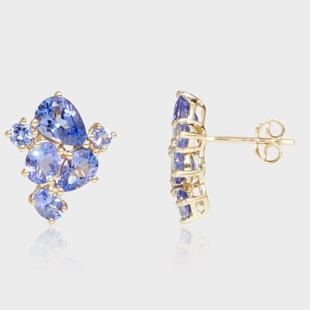 3.15ct Tanzanite Cluster Earrings 9ct Yellow Gold