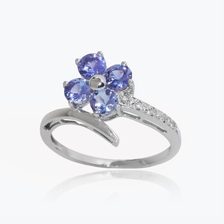 1.24ct Tanzanite & Dia. Floral Crossover Ring 9ct WG