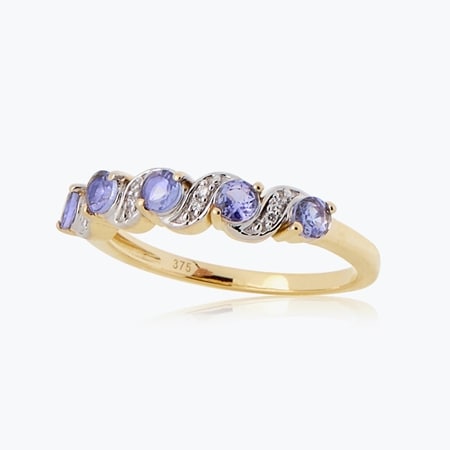0.58ct Tanzanite & Dia. Round Stationed Ring 9ct RG