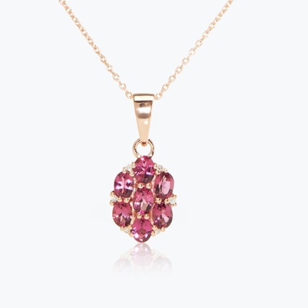 1.23ct Pink Tourmaline Cluster Pendant w/ Chain 9ct Rose Gold