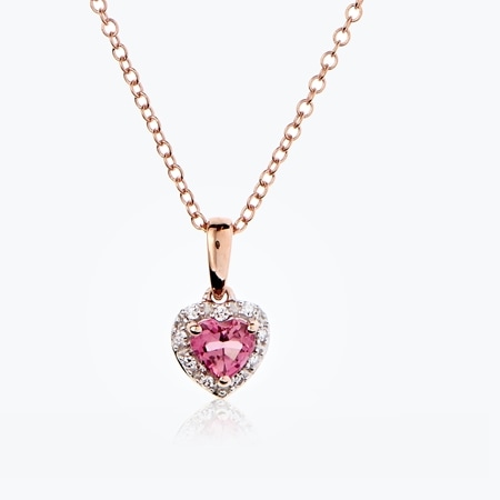 0.20ct Pink Tourmaline & Dia. Heart Pendant w/ Chain 9ct RG