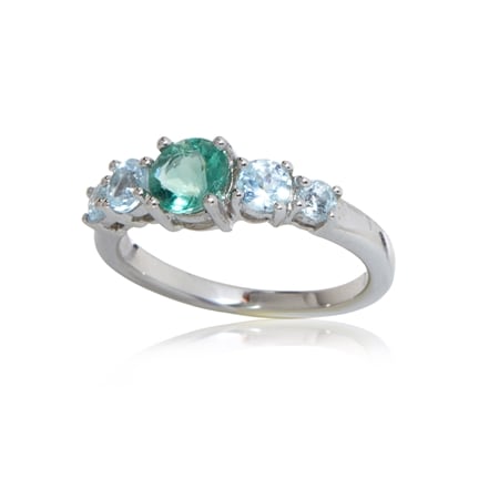 0.9ct Teal Green Fluorite & Sky Blue Topaz Ring Sterling Silver