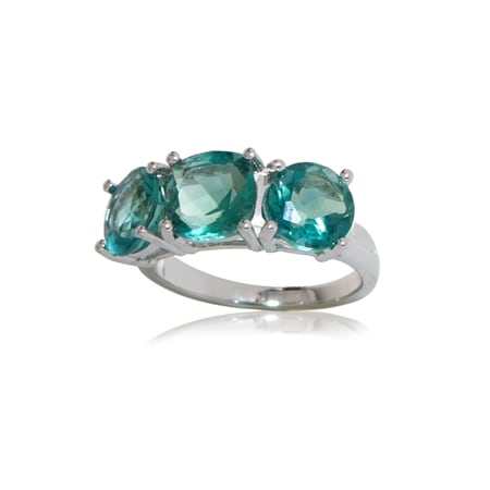 6.9ct Teal Green Fluorite 3-Stone Ring Sterling Silver