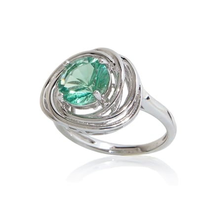 2.9ct Teal Green Fluorite Filigree Solitaire Ring Sterling Silver