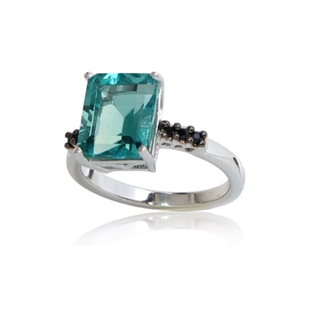 5.4ct Teal Green Fluorite Emerald Cut Ring Sterling Silver