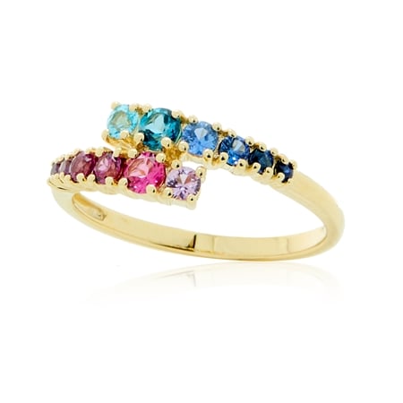 0.69ct Mutli Gemstone Gradient Crossover Ring 9ct Yellow Gold