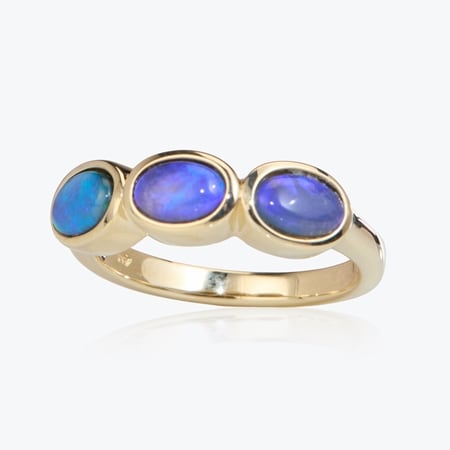 0.91ct Australian Lightning Ridge Opal 3-Stone Ring 9ct YG
