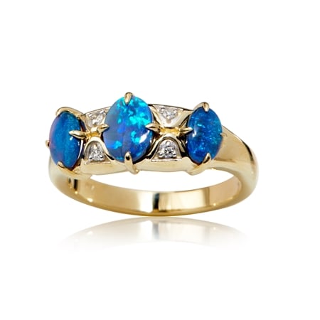1.12ct Australian Lightning Ridge Opal & Dia. Ring 9ct YG