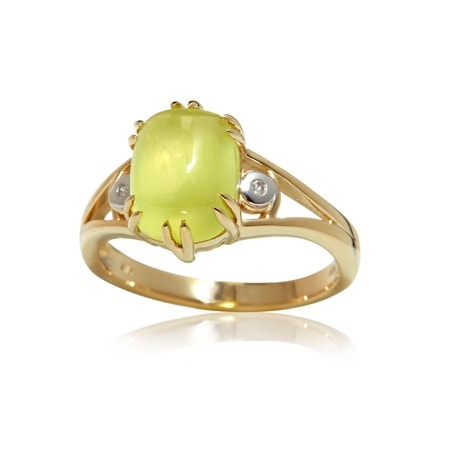 2.72ct Australian Golden Prehnite & Dia. Oval Ring 9ct YG
