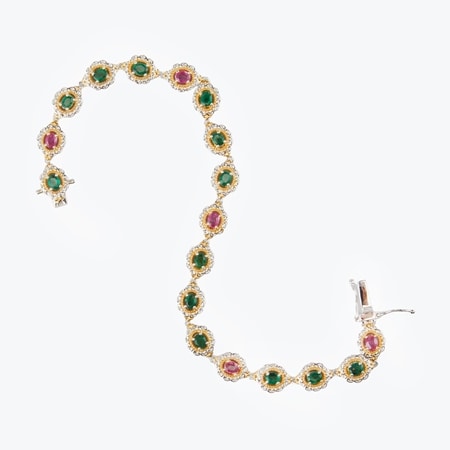 Gems en Vogue Grizzly Emerald & Ruby Bracelet 20cm Palladium Silver