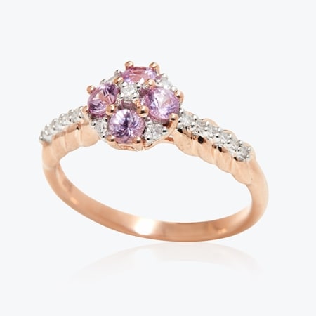 0.45ct Pink Sapphire & 0.10ct Dia. Floral Ring 9ct Rose Gold
