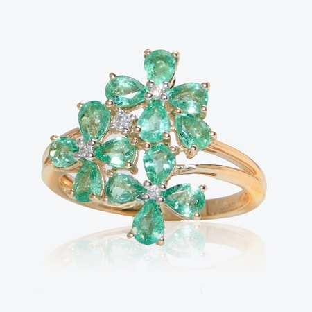 1.76ct Zambian Emerald & Dia. Floral Statement Ring 9ct Yellow Gold