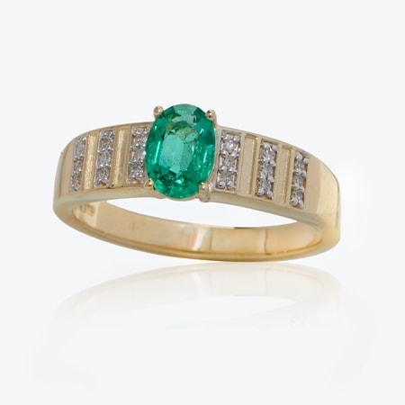 0.60ct Zambian Emerald & Dia. Oval Ring 9ct Yellow Gold