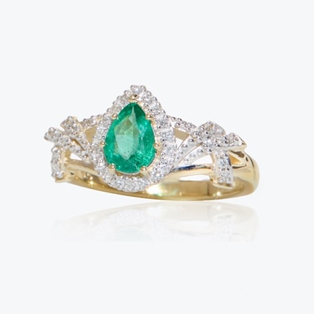 0.51ct Zambian Emerald & 0.13ct Dia. Pear Statement Ring 9ct YG