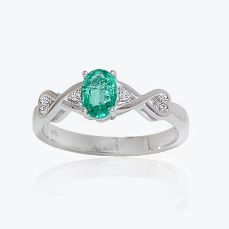 0.60ct Zambian Emerald & Dia. Oval Ring 9ct White Gold