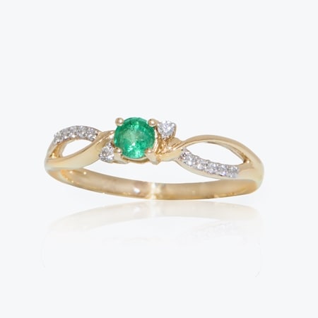 0.23ct Zambian Emerald & Dia. Round Solitaire Ring 9ct Yellow Gold