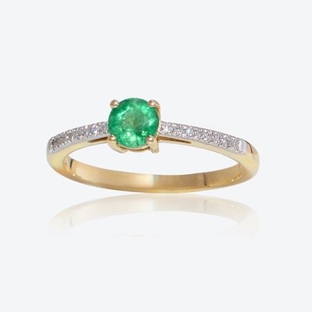 0.49ct Zambian Emerald & Dia. Round Solitaire Ring 9ct Yellow Gold