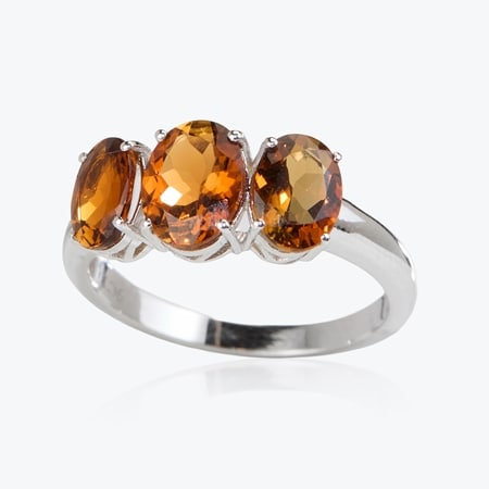 2.52ct Sunset Tourmaline Oval Trilogy Ring 9ct White Gold