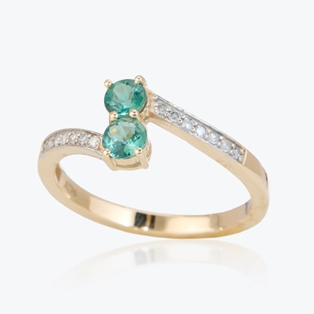 0.52ct Mermaid Apatite & Dia. Crossover Ring 9ct Yellow Gold