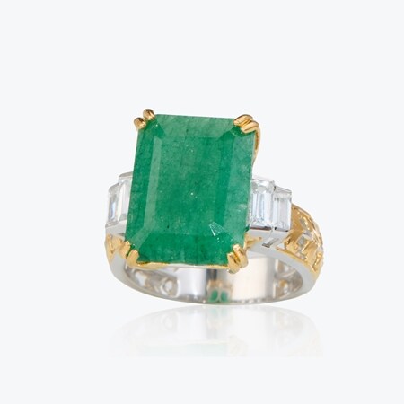 Gems en Vogue 10ct Dyed Emerald & White Zircon Ring Palladium Silver