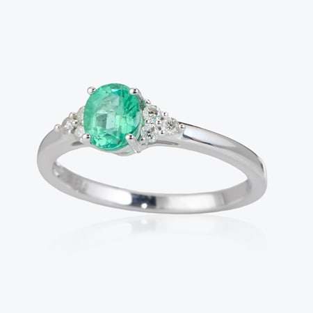 0.60ct Ethiopian Emerald & 0.10ct Dia. Oval Ring 9ct WG