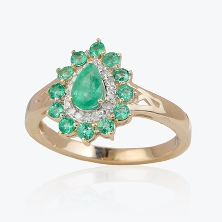 0.83ct Ethiopian Emerald & Dia. Pear Halo Ring 9ct YG
