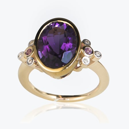 4.94ct Zambian Amethyst, Brazilian Amethyst & Dia. Ring 9ct YG