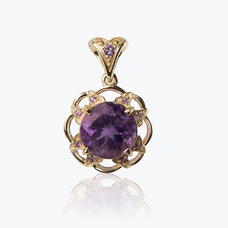4.39ct Zambian Amethyst & Brazilian Amethyst Floral Pendant 9ct YG