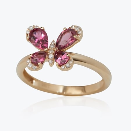 1.13ct Pink Tourmaline & Dia. Accent Butterfly Ring 9ct Gold