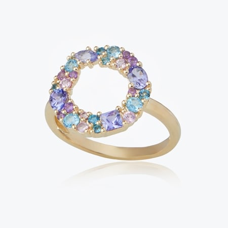 1.05ct Multi Gemstone Circle Ring 9ct Yellow Gold