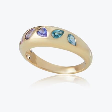 0.84ct Multi Gemstone Pear Swiss Set Ring 9ct Yellow Gold