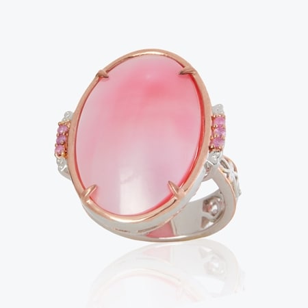 Gems en Vogue Mabe Pearl & Sapphire Ring Palladium Silver