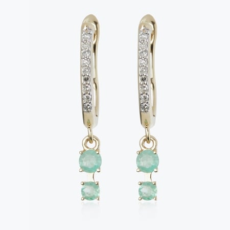 0.28ct Australian Emerald & Dia. Huggie Drop Earrings 9ct YG