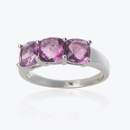 3.0ct Fluorite Cushion 3-Stone Ring Sterling Silver