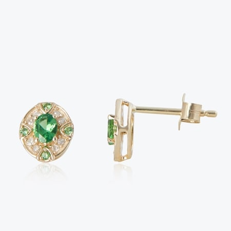 0.45ct Tsavorite Garnet & Dia. Oval Stud Earrings 9ct YG