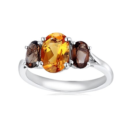 Smoky Quartz & Citrine Ring Sterling Silver