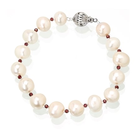 Gems of the Orient White FWP & Faceted Garnet Bead Bracelet
